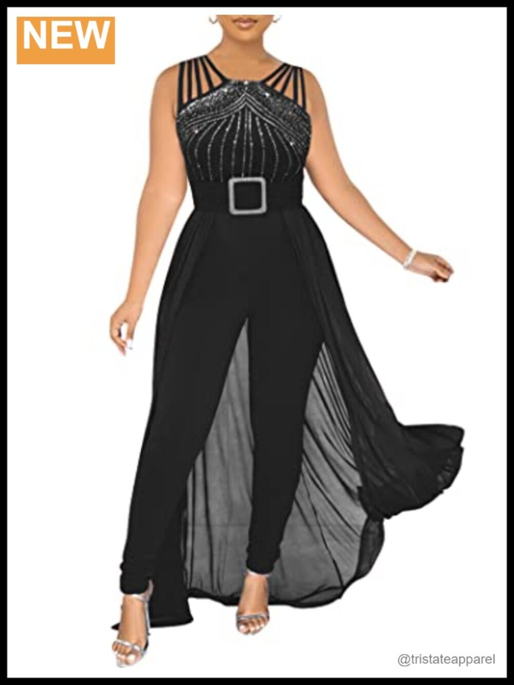 Women's Sleeveless Rhinestone Jumpsuit Dressy Bodycon Club Party Outfit
